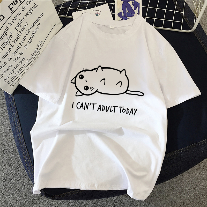 90s Graphic Rock Top Tees Female Simple Brush Drawing Cat T Shirt Harajuku Vintage T-shirt Fashion Queen Women&#39;s T Shirt