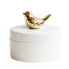 Handmade White Ceramic Jewelry Storage Box With Gold Bird Decor