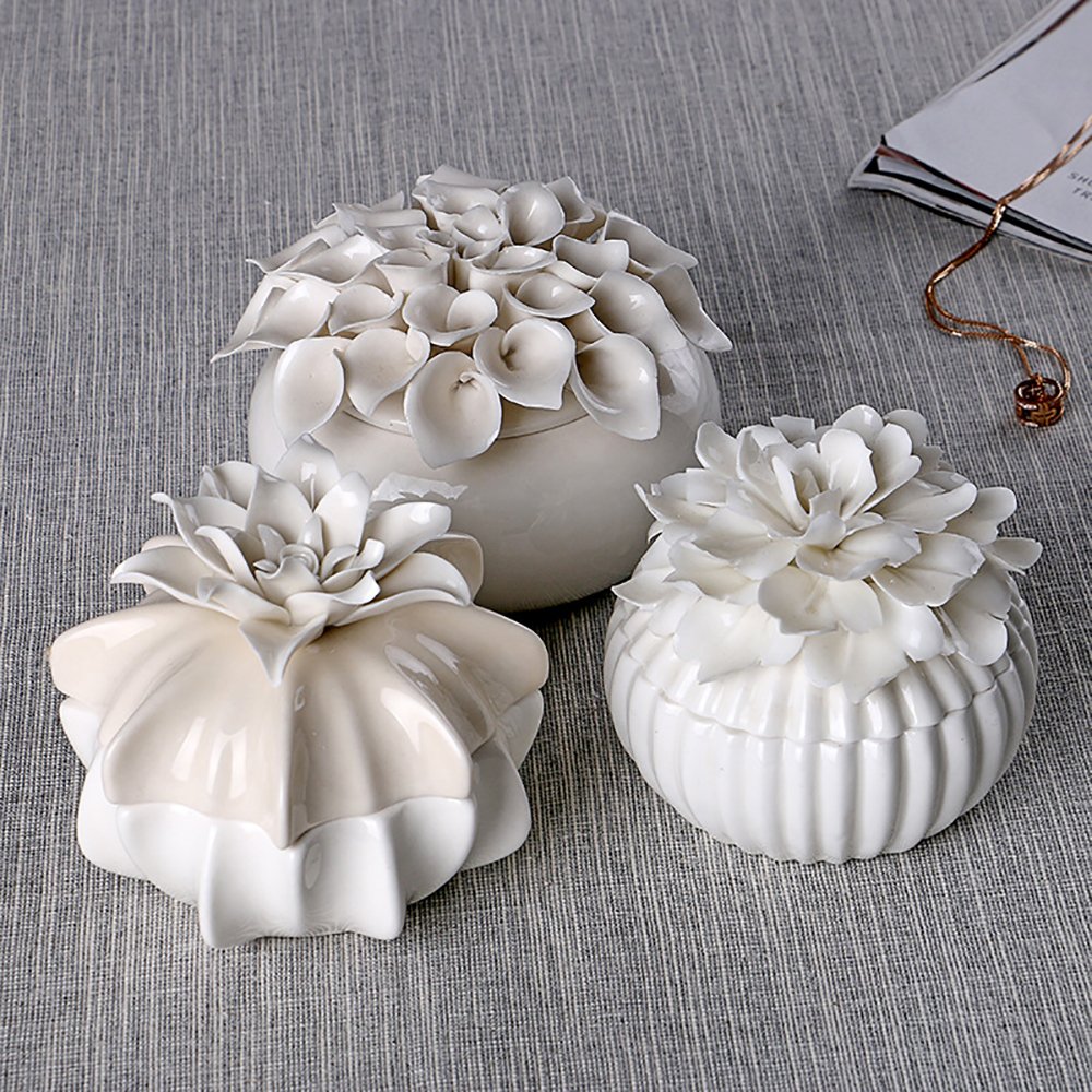 Ceramic Box Handmade White Ceramic Retro Jewelry Box for Woman Wedding Gift Storage Decor Flower Calla