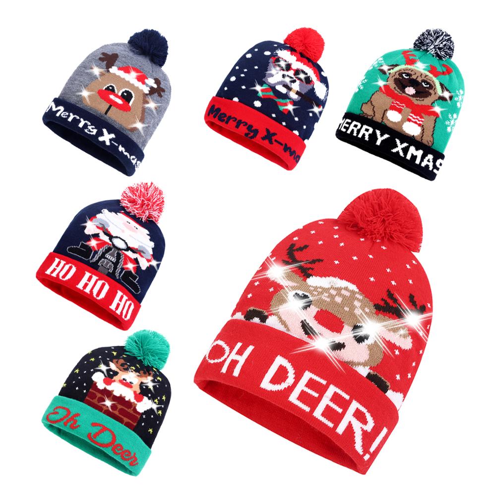 Christmas Reindeer Light Up Flashing Beanie Hats for Christmas Decorations