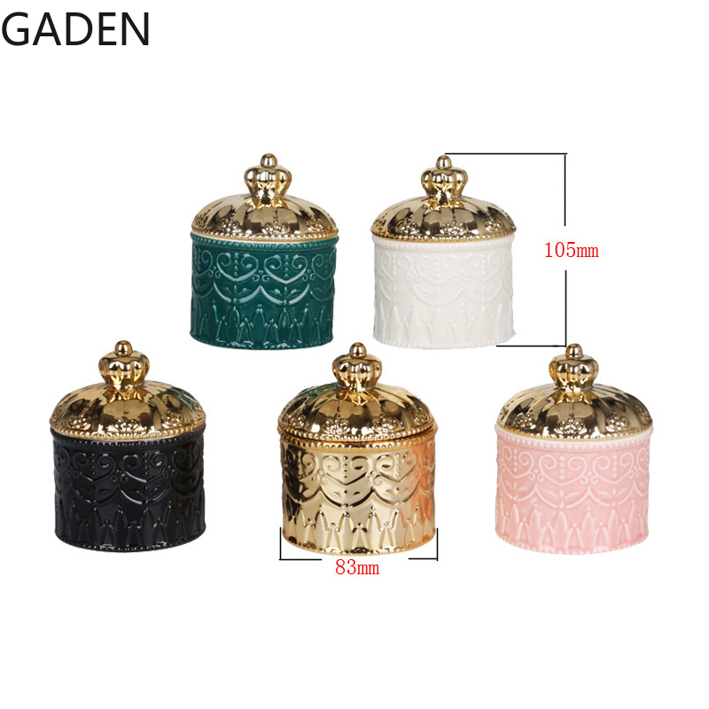 European-style Electroplating Ceramic Storage Jar Display Box Crown Jewelry Box with Lid Desktop Ornaments Home Storage Supplies