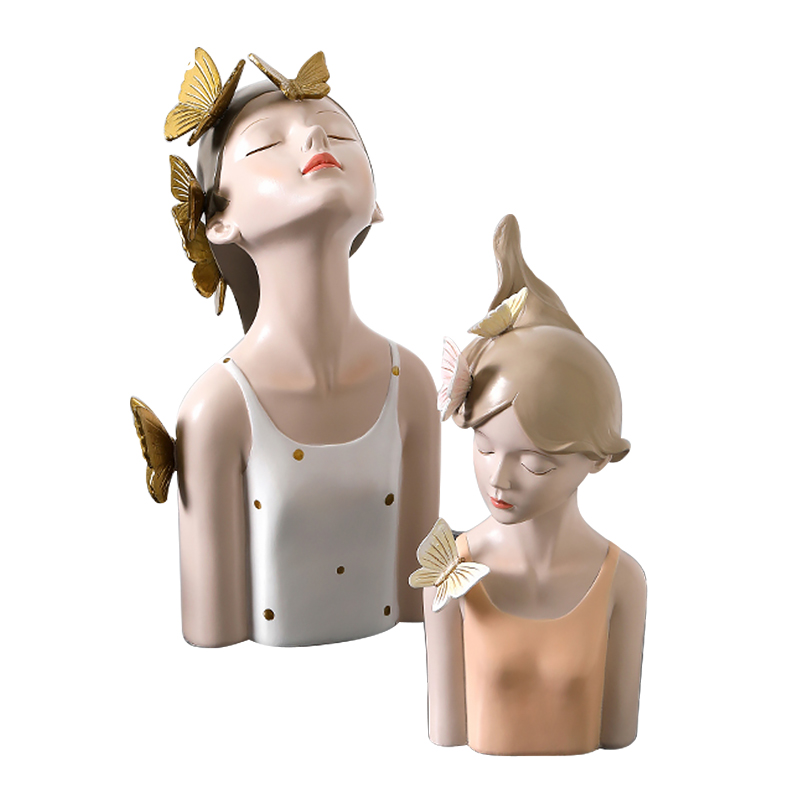Nordic Butterfly Girl Figurines Home Decor Modern Resin Sculpture Miniatures Figurines Home Ornaments Living Room Decoration