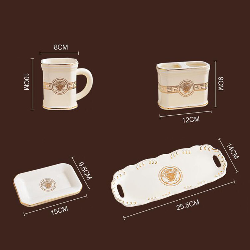 Bathroom Accessories Set Ceramic Tooth Brush Holder Soap Dish Soap Dispenser Gargle Cup Dew Container 5pcs Per Set