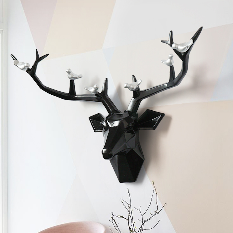 Deer Head 3d Wall Decor Resin Statue Christmas Ornaments Accessories Living Room Wall Statue Sculpture Mordern Art Animal Head