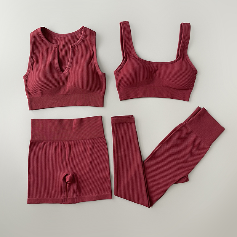 Yoga Set Ribbed Workout Outfits for Women 2/4 Piece Sport Bra High Waist Shorts Yoga Leggings Sets Fitness Gym Clothing