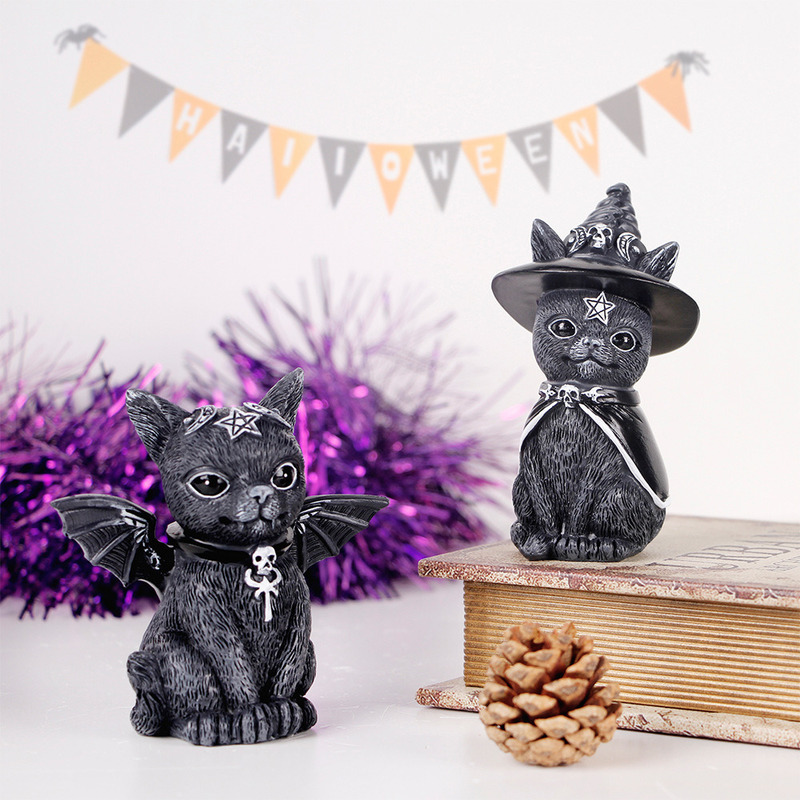 Resin Figure Wizard Figurines Black Magic Cat Ornaments Table Art Original Gifts Cute Miniatures Modern Room Decoration