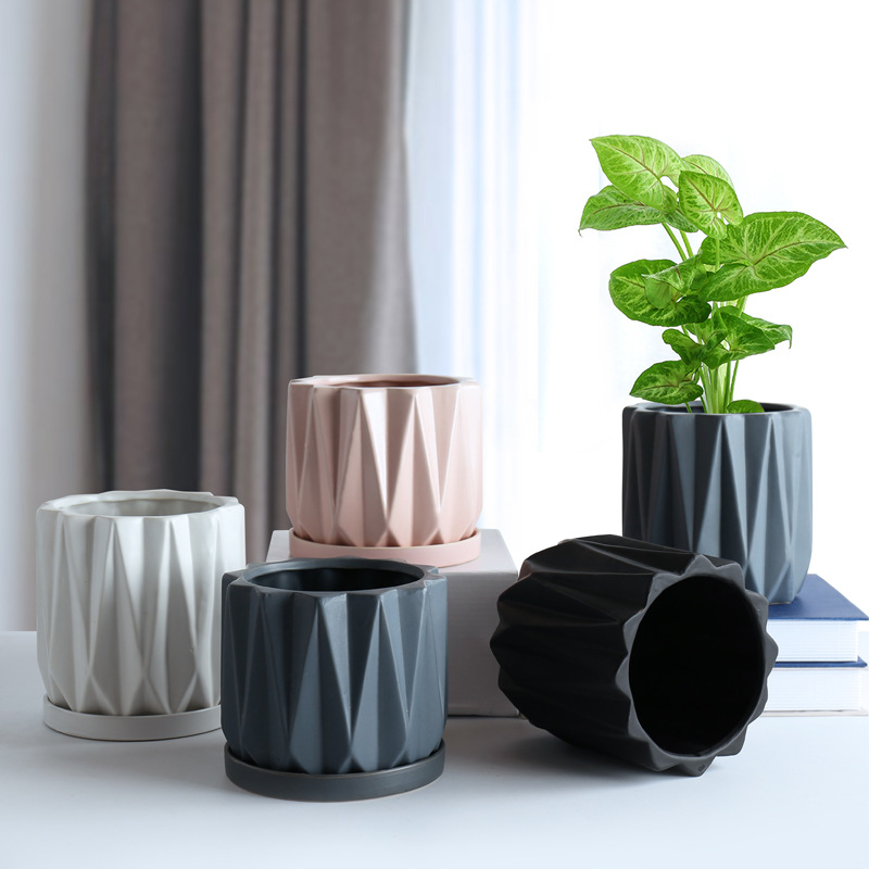 Modern Ceramic Plant Pot with Tray Indoor Outdoor Flower Pot Home Decorative Planter Nordic Plant Pot with Saucer