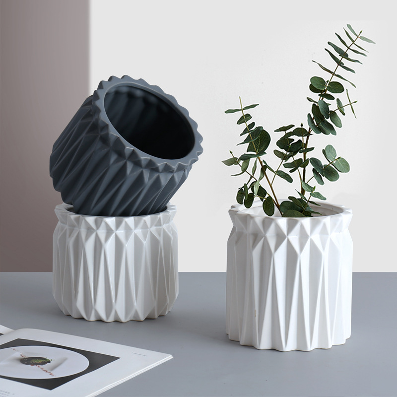 Modern Ceramic Plant Pot with Tray Indoor Outdoor Flower Pot Home Decorative Planter Nordic Plant Pot with Saucer Office Decor