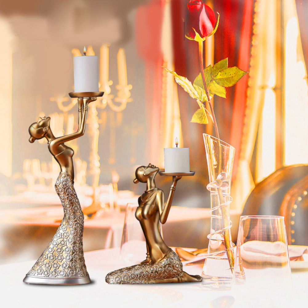 New 1Pair Vintage Abstract Lady Holders Statue Sculpture Candlestick Candle Holder