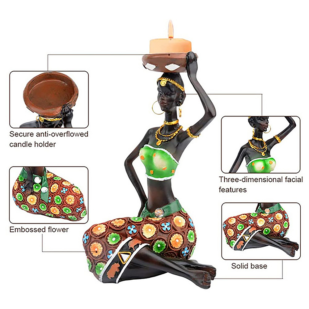 Black Woman Candlestick European Style Decoration Lady Statuette for Interior Sculptures