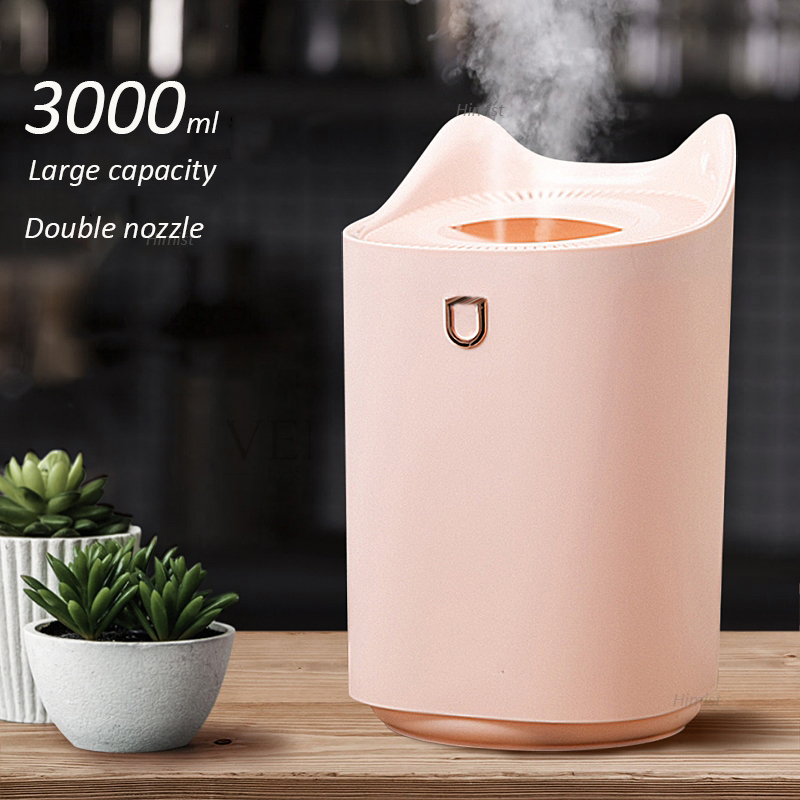 Home Air Humidifier 3000ML Double Nozzle Cool Mist Aroma Diffuser with Coloful LED Light Heavy Fog Ultrasonic USB Humidificador