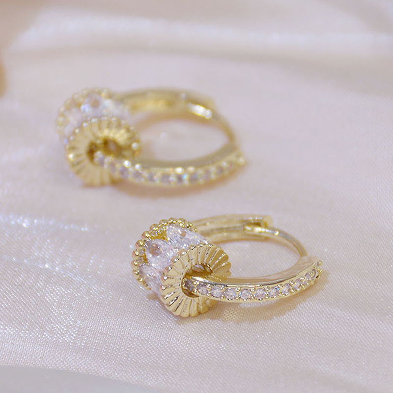 Korean Fashion 14K Real Gold Good Luck Implication Earring for Women High Quality Rotatable Bling Zirconia Clip Earring Brincos