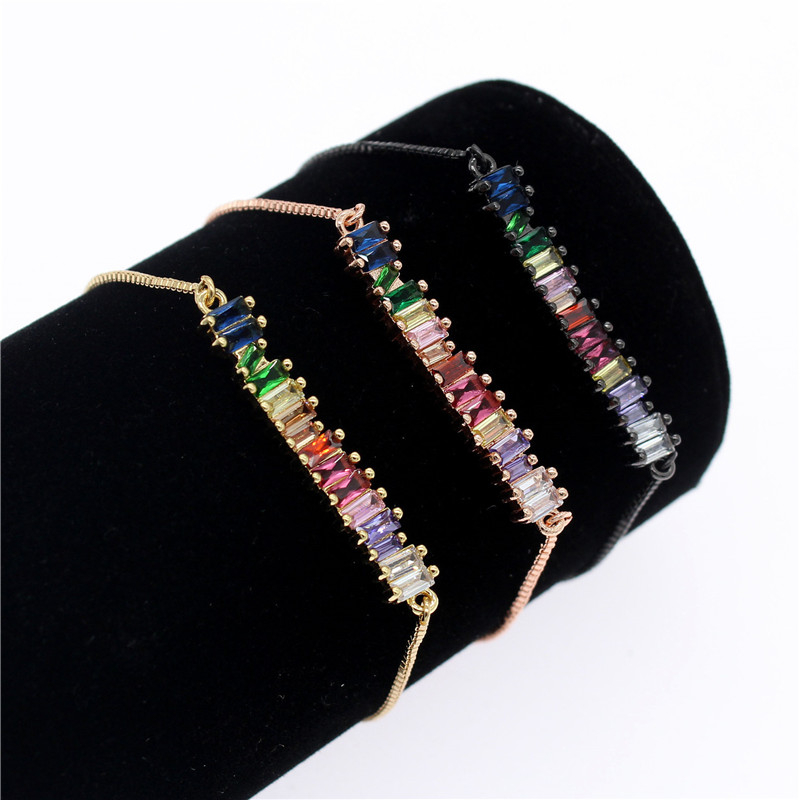 Colorful Cubic Zirconia Rainbow Bracelet for Women Gold Bracelets & Bangles Crystal Charm Jewelry Gift MBR190052