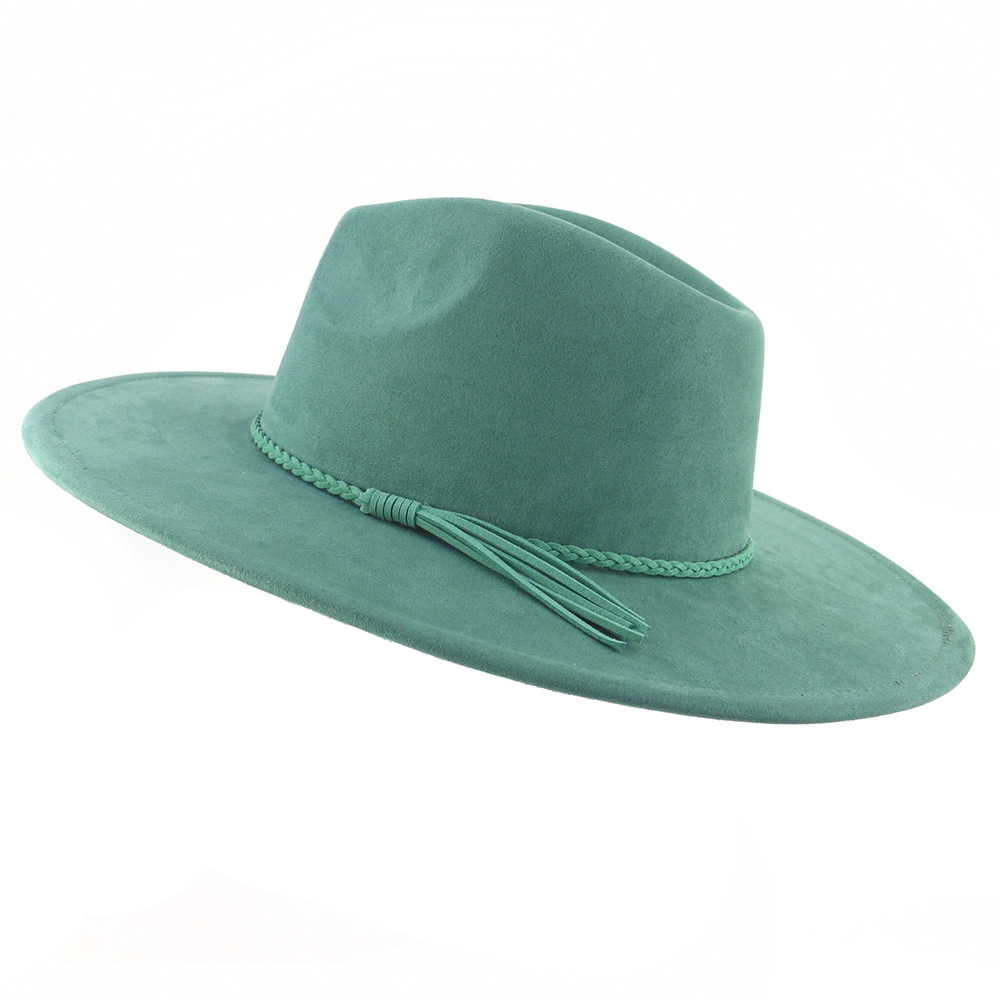 Faux Suede Top Hat 9.5cm Brim Fedora Hat Men Women Autumn Winter Felt Jazz Hats Classic Church Fedoras Chapeau Sombrero Mujer