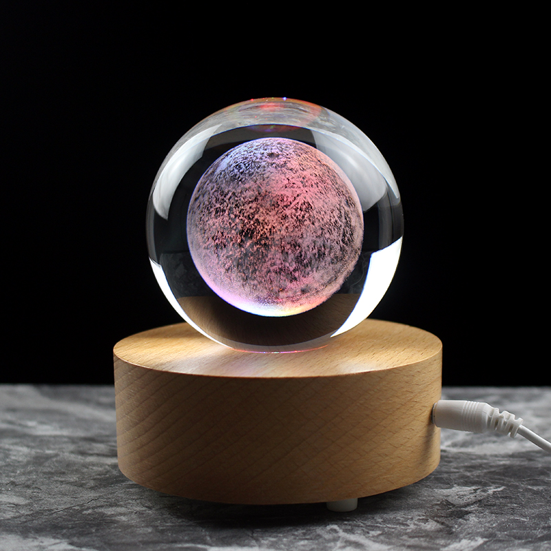 60MM80MM 3D Crystal Moon Ball Glass Sphere Snow Globe Laser Engraved Solar System Miniature Model Home Decor Astronomy Gift
