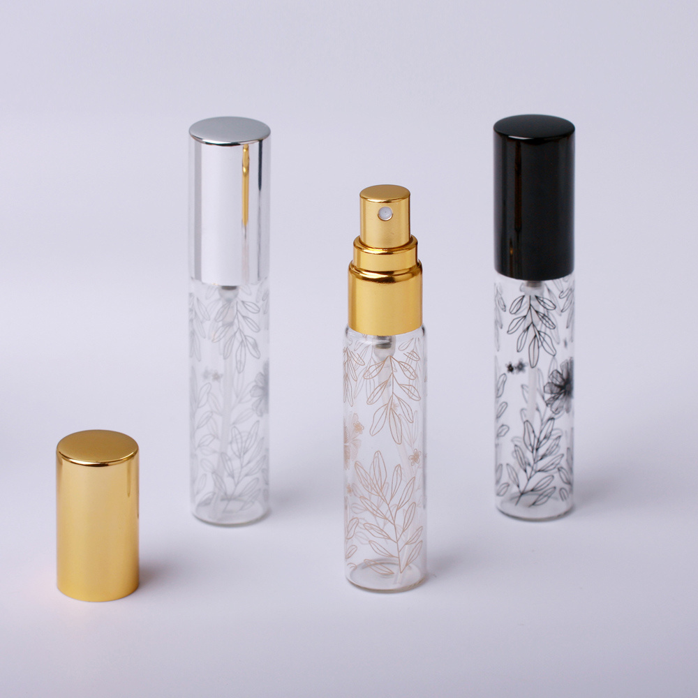 10ml Portable Leaf Decorative Pattern Glass Perfume Bottle With Atomizer Empty Cosmetic Mini Refillable Bottles