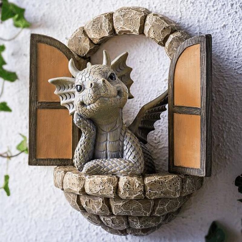 1PC Cute Little Dragon Dinosaur Meditation Reading Book Sculpture Figure Garden Home Decor Resin Ornament