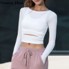 Women Gym White Yoga Crop Tops Yoga Shirts Long Sleeve Workout Tops Fitness Running Sport T-Shirts Training Yoga Sportswear Sexy