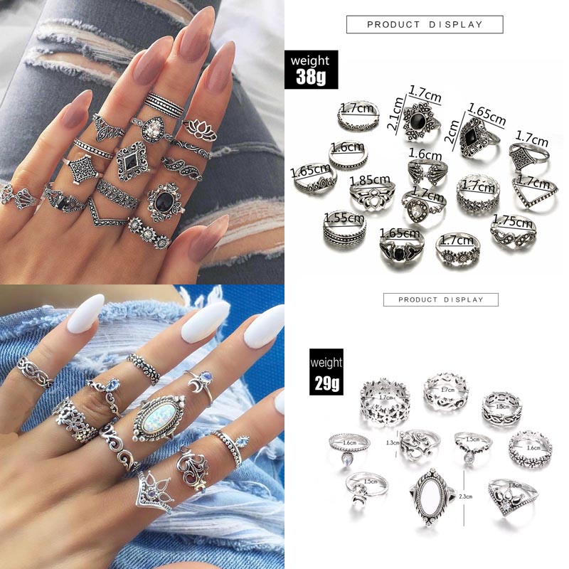 Midi Knuckle Ring Set For Women Crystal Geometric Finger Rings Fashion Bohemian Jewelry