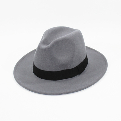 Free Shipping Black Fedora Hat Unisex Wide Brim Jazz Top Hat Autumn Winter Classic Elegant Panama Hat Gentleman Hat Wholesale