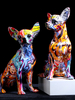 Simple Creative Color Bulldog Chihuahua Dog Statue Living Room Ornaments Home Entrance Wine Cabinet Office Decors Resin Crafts