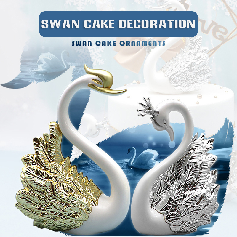 2pcs Swan Model Cute Figurine Collectibles Cute Car Interior Cake Top Decor for Love Theme Decoration