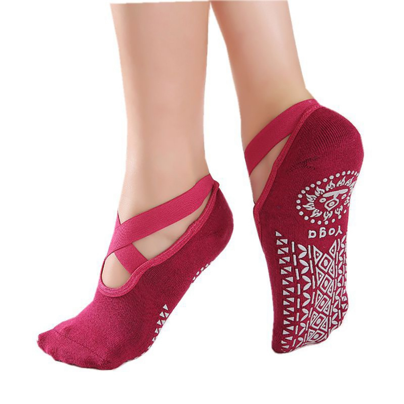 Hot New Cotton Women Yoga Sports Socks Anti-Slip Gym Fitness Breathable Cross Back Pilates Dance Sport Ankle Socks Split Toe Socks