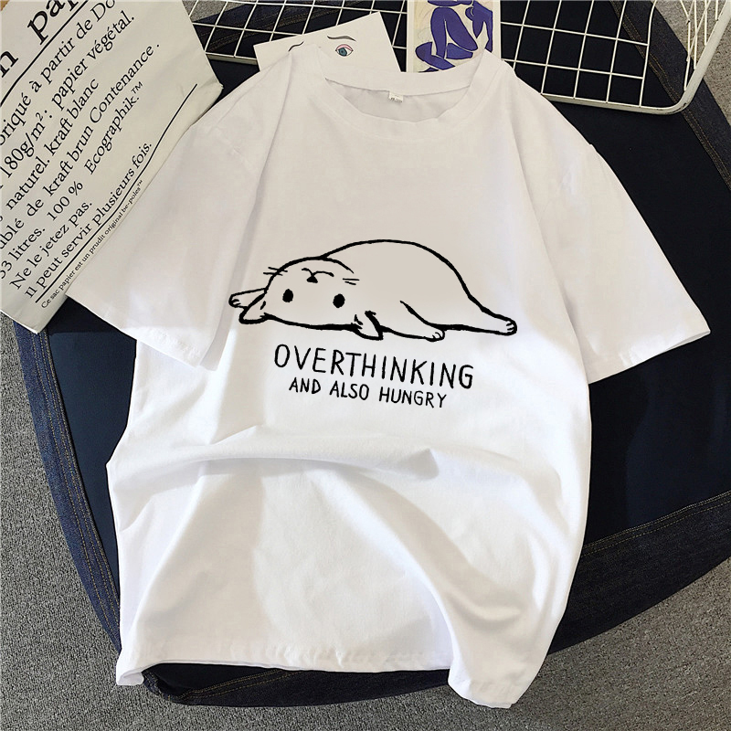 90s Graphic Rock Top Tees Female Simple Brush Drawing Cat T Shirt Harajuku Vintage T-shirt Fashion Queen Women&#39;s T Shirt