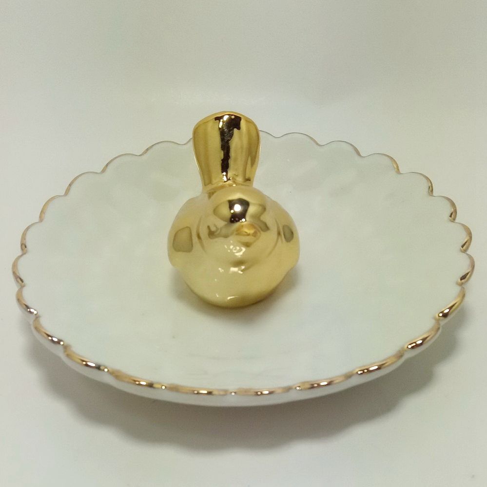 Wholesale Ceramic Round Shape Jewelry Tray Holder Dish Gold Trim Trinket Dish