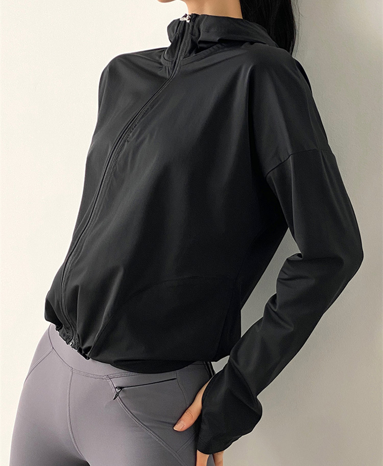 Winter Hot Sweats Loose Zipper Hooded Running Jacket Women Long Sleeve Sweatshirt Gym Drawstring Yoga Sport Coat Windbreaker