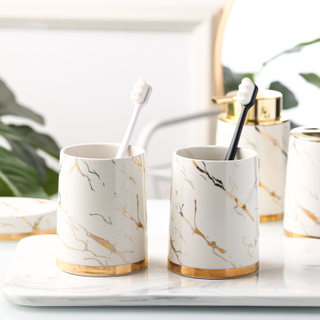 Ceramic Marble Bathroom Accessories Wash Set Soap Dispenser Mouthwash Cup Toothbrush Holder Soap Dish Luxury European Toilet Kit