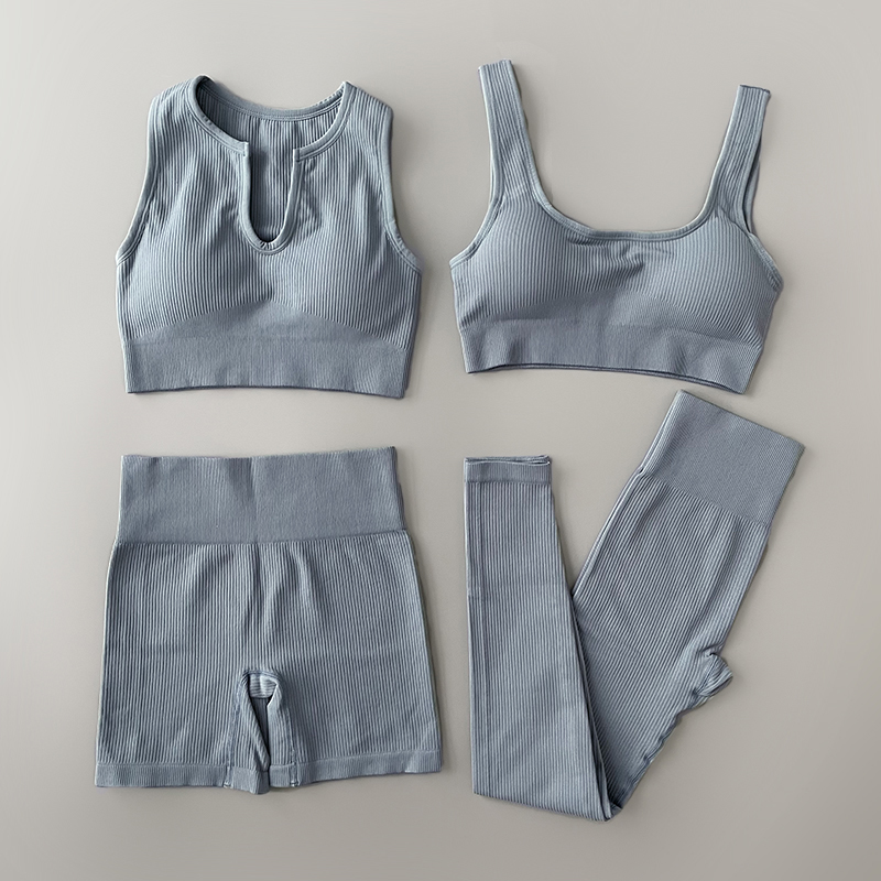 Yoga Set Ribbed Workout Outfits for Women 2/4 Piece Sport Bra High Waist Shorts Yoga Leggings Sets Fitness Gym Clothing