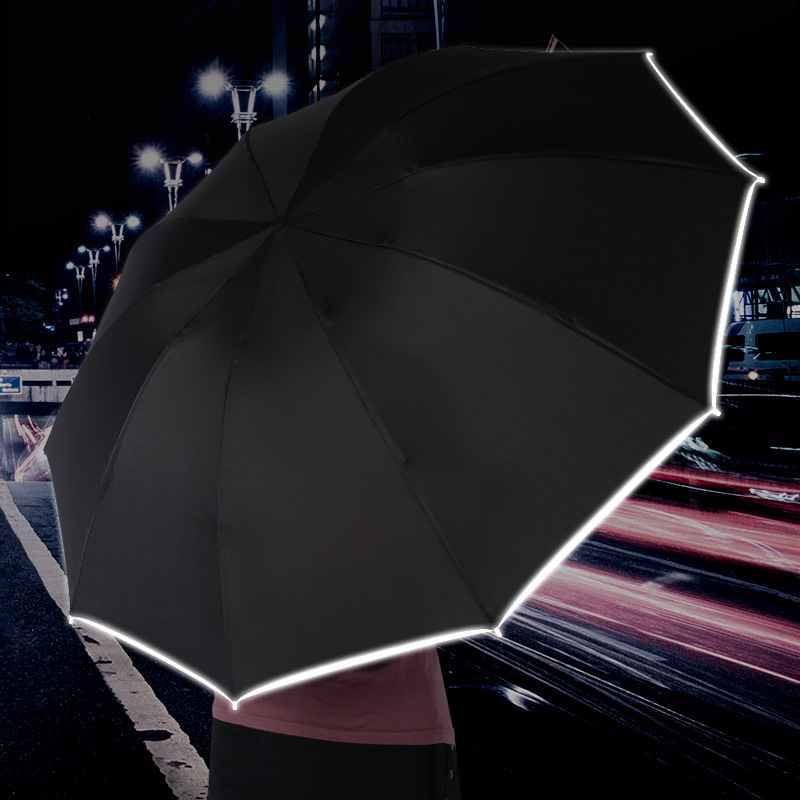 10 Ribs UV Umbrella Women's Automatic Umbrella Male LED Automatic With Reflective Stripe 3-Folding