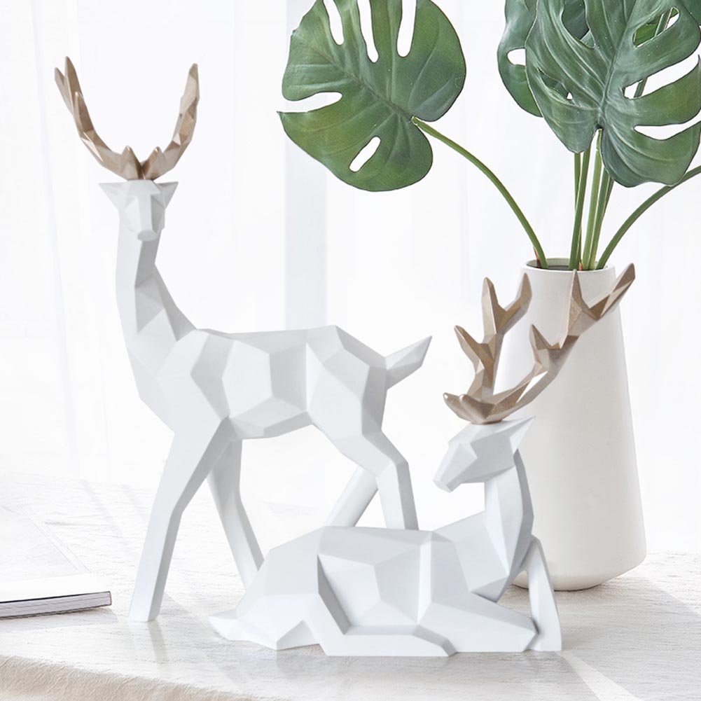 Geometric Couple Deer Statue Elk Sculpture Figurine Home Living Room Decor