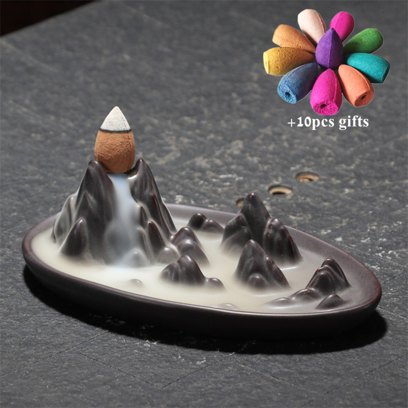Ceramic Retro Ceramic Backflow Incense Burner Waterfall Censer Incense Holder Aromatherapy Furnace Home Decoration