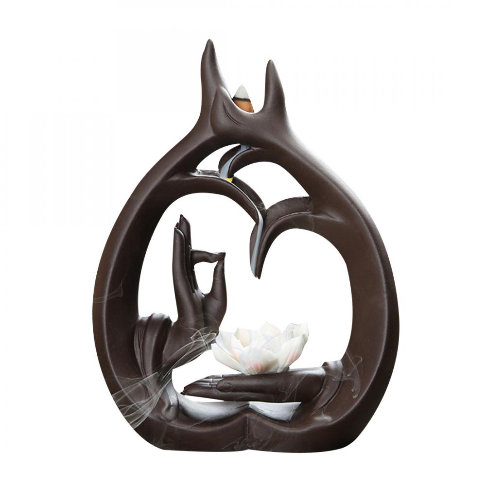 Incense Burner Buddha'S Hand Backflow Holder Lotus Sandalwood Incense Burner Incense Stick Holder For Home Or Office Decoration