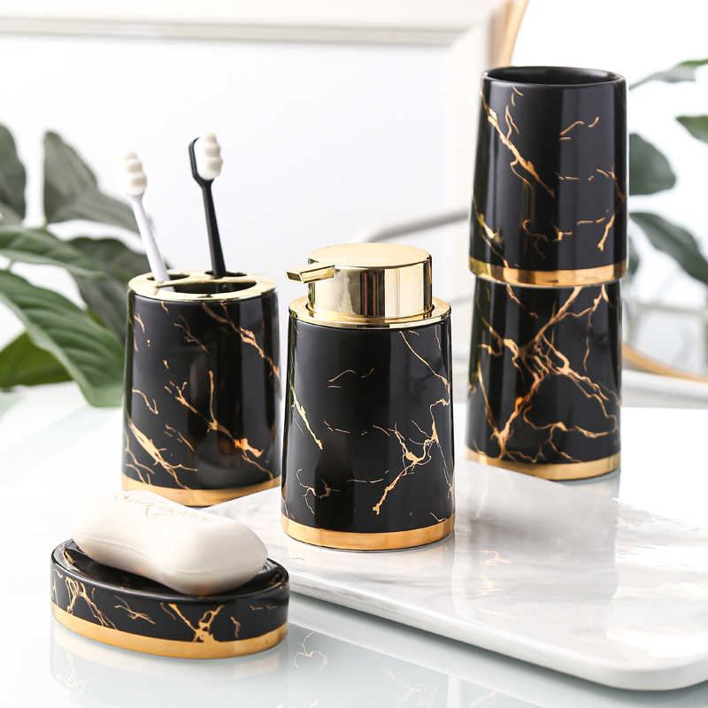 Ceramic Marble Bathroom Accessories Wash Set Soap Dispenser Mouthwash Cup Toothbrush Holder Soap Dish Luxury European Toilet Kit