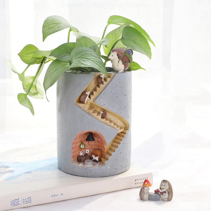 Creative Animal Resin Flower Pot Succulents Planter Water Planting Container Rabbit Hedgehog Decorative Pot Desktop Ornament
