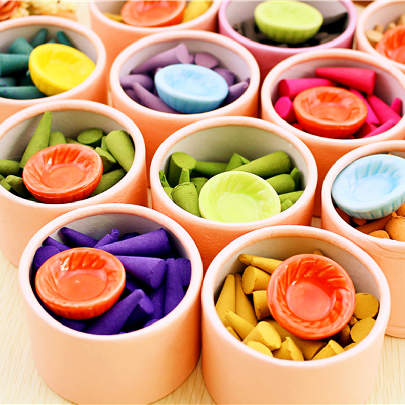 (About 30 Pcs/Box)Pagoda Incense Natural Incense Sticks Rose Tulip Scent Tower Sandalwood Spice Tray Household Perfume Set
