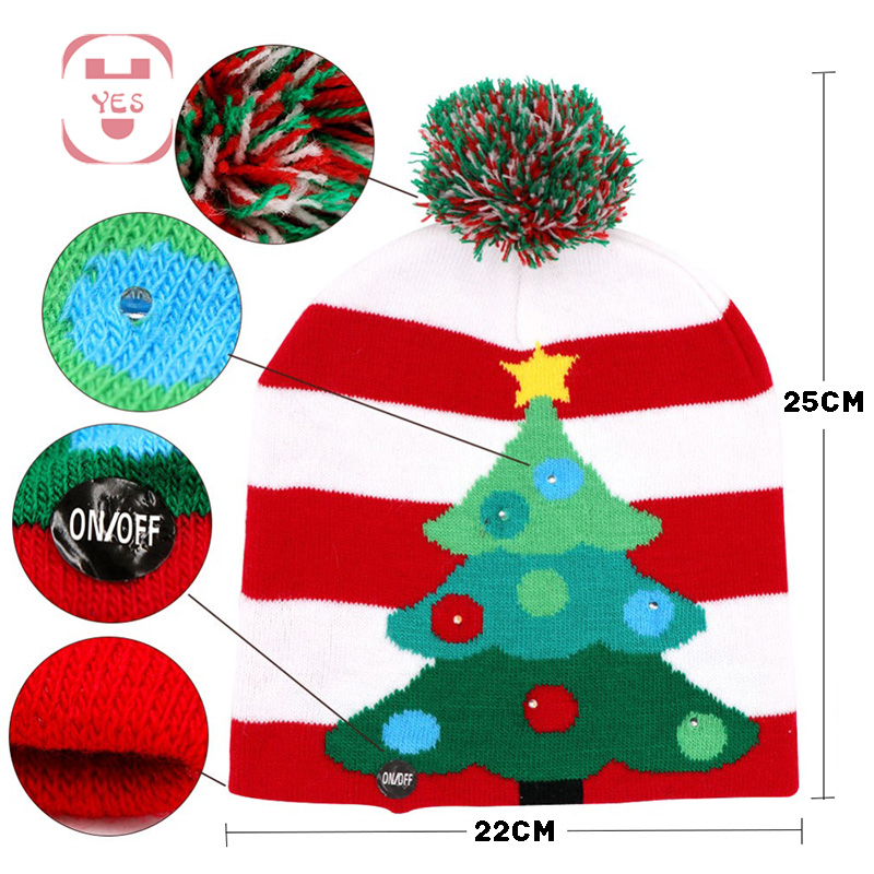 Christmas Reindeer Light Up Flashing Beanie Hats for Christmas Decorations