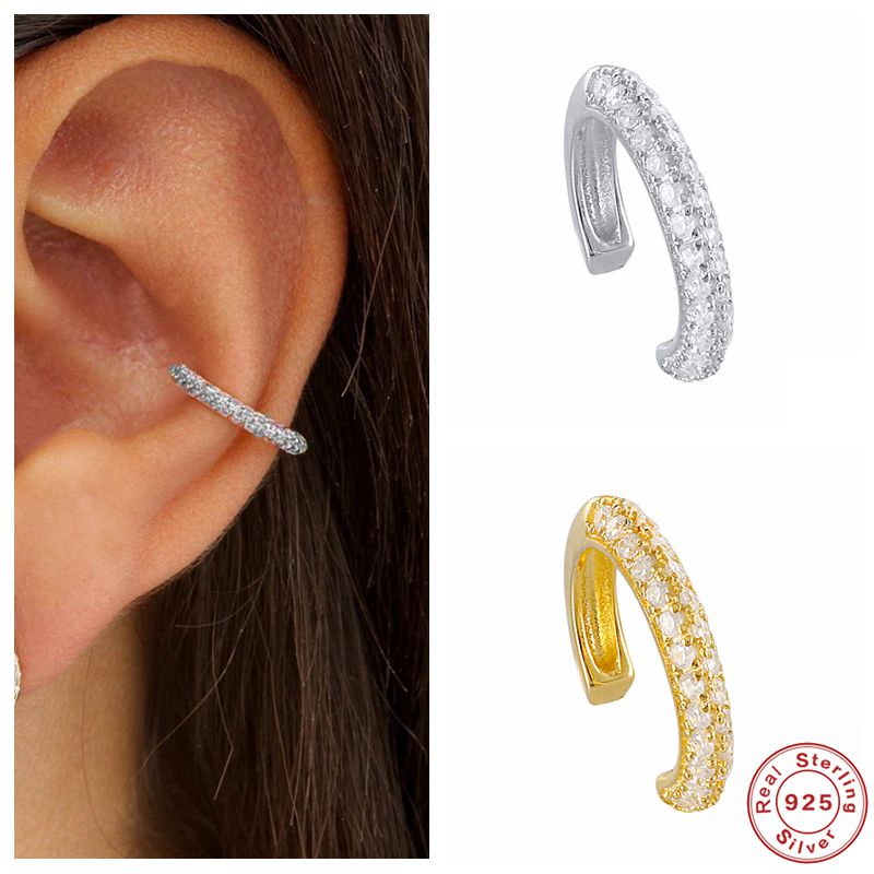 925 Sterling Silver Ear Cuff For Women 1 Pcs Charming Zircon Clip On Earrings Gold Earcuff Without Piercing Earrings Jewelry