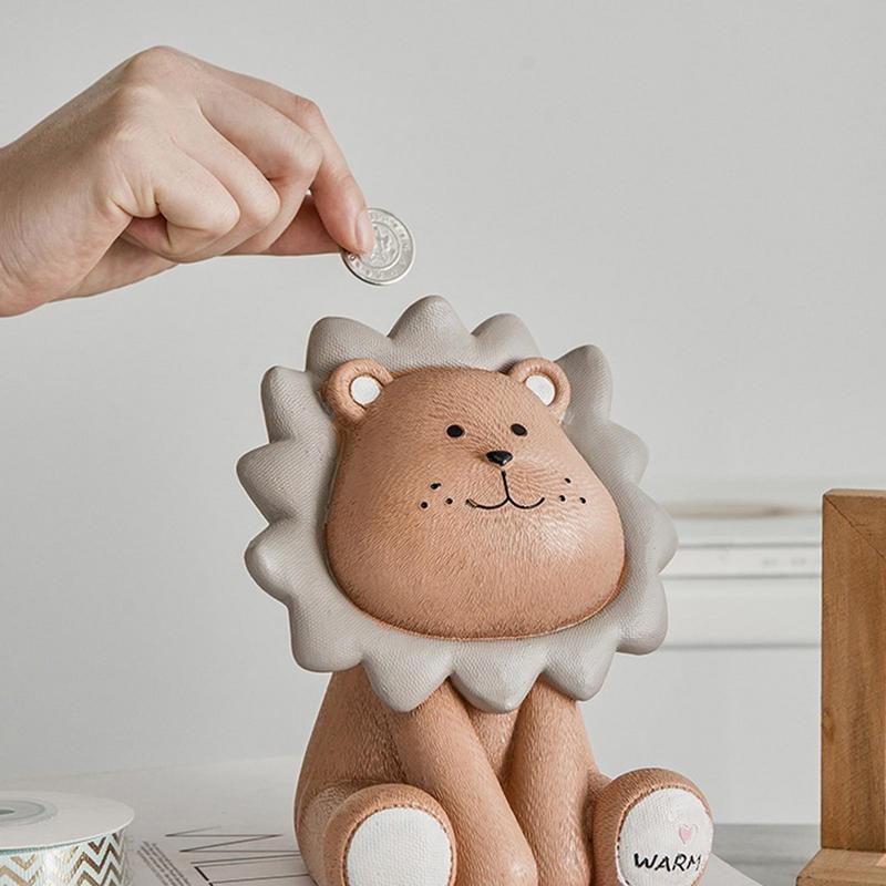 Piggy Bank Lion Shaped Money Bank For Kids Unbreakable Resin Money Saving Box Gifts For Kids Birthday Coins Holder Home Decor