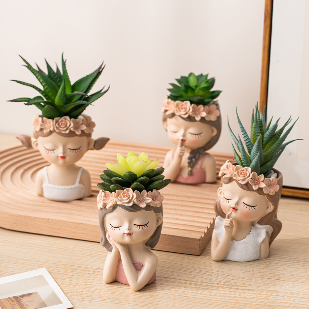 Nordic Flower Pots Cute Girl Decorative Planters Succulents Cactus Flower Pot Decorative Planters for Plants Home Decor Gift