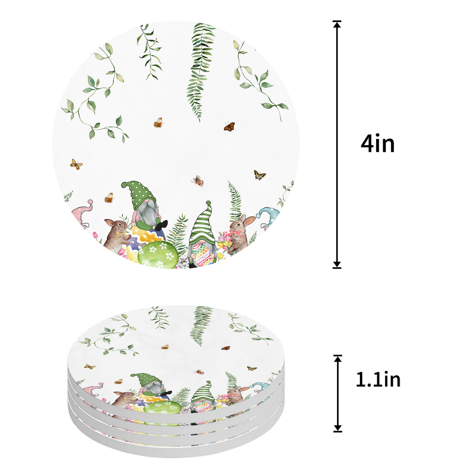 Easter Egg Rabbit Gnome Tulip Flower Round Ceramic Coaster Coffee Tea Cup Mats Non-slip Placemat Tableware Pads Decorations