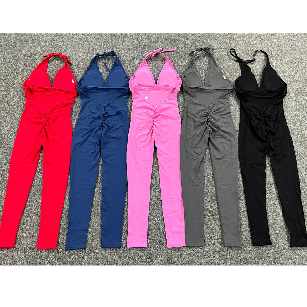2023 Pad Halter Sleeveless Backless Sporty Jumpsuit Woman Sportwear One Piece Yoga Set Gym Workout Overalls Active Wear
