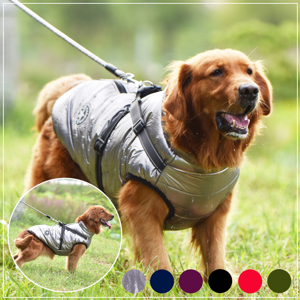  Large Pet Dog Jacket With Harness Winter Warm Dog Clothes For Labrador Waterproof Big Dog Coat Chihuahua French Bulldog Outfits