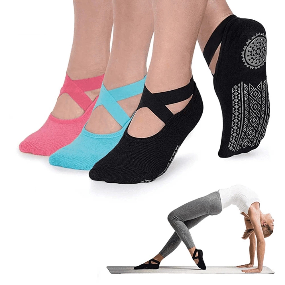 1 Pair Women Yoga Socks Colorful Anti Slip Silicone Gym Pilates Ballet Fitness Sport Socks Cotton 5 Finger Protector Quick-Dry