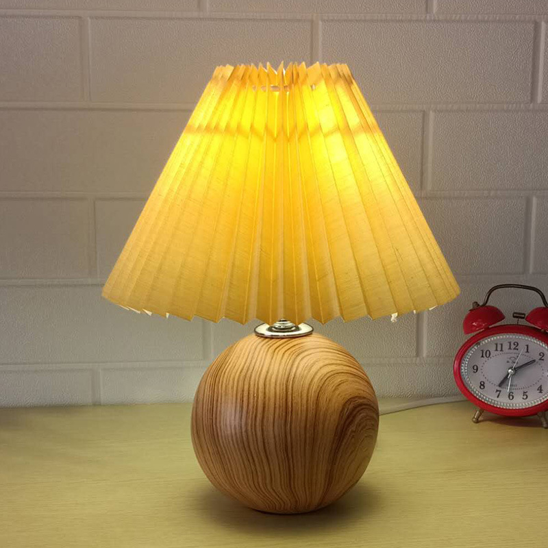  MiFuny Bedside Lamp Night Lights Pleated Lamp Shade Ceramic Rattan Lamp Retro Girls Bedroom Dormitory Desktop Decoration E27