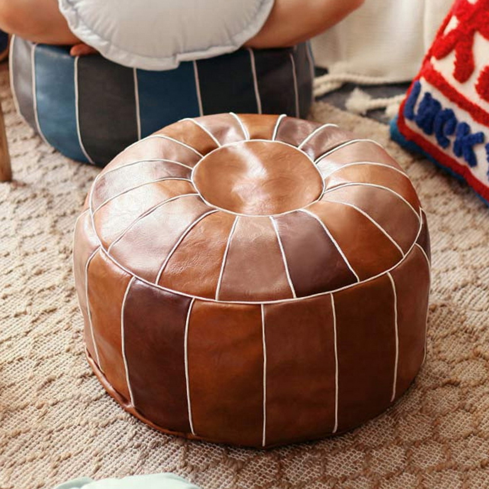  Living Room Furniture Simple Design Modern Velvet Ottoman Footstool Colorful Round Shaped Metal Base Pouf