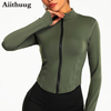 Women Full Zip-up Yoga Top Workout Running Jackets with Thumb Holes Stretchy Fitted Long Sleeve Crop Tops Activewear